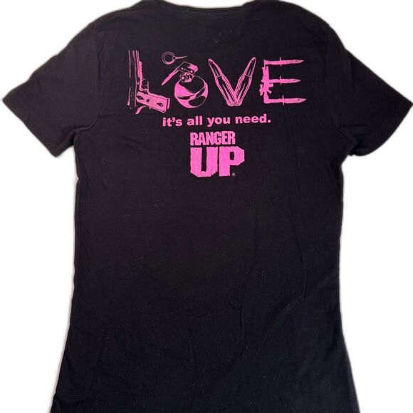 Ranger Up Love is All You Need Graphic T-shirt, Women's Small, Black, Pink - Picture 2 of 5